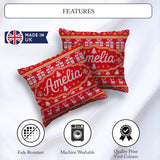 Custom Name Cute Red Christmas Box Tree Festive Knitted Seamless Square Filled Cushion Throw Pillow Sofa Bed Home Decor Zip Washable UK Made