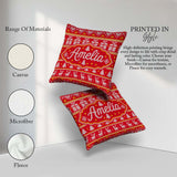 Custom Name Cute Red Christmas Box Tree Festive Knitted Seamless Square Filled Cushion Throw Pillow Sofa Bed Home Decor Zip Washable UK Made