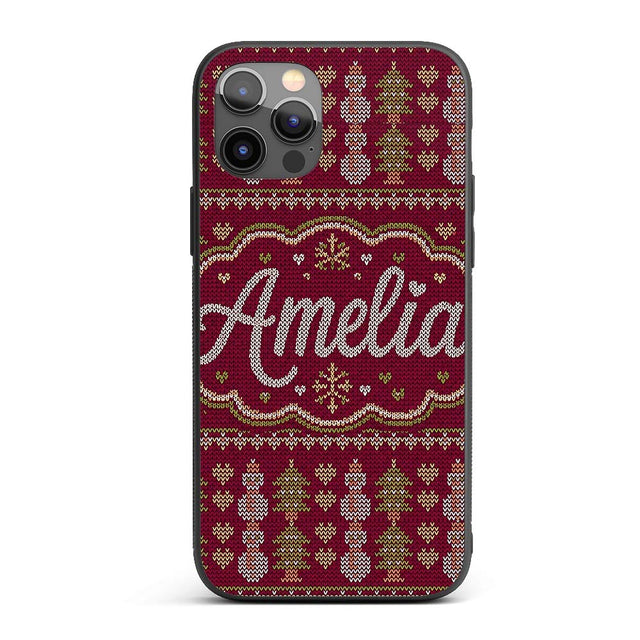Cute Burgundy Christmas Tree Ornament Nordic Custom Name Protective Phone Case Mobile Cover Durable Everyday Smartphone Shock Resistant