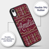 Cute Burgundy Christmas Tree Ornament Nordic Custom Name Protective Phone Case Mobile Cover Durable Everyday Smartphone Shock Resistant