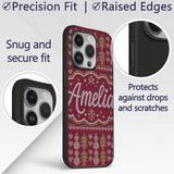 Cute Burgundy Christmas Tree Ornament Nordic Custom Name Protective Phone Case Mobile Cover Durable Everyday Smartphone Shock Resistant