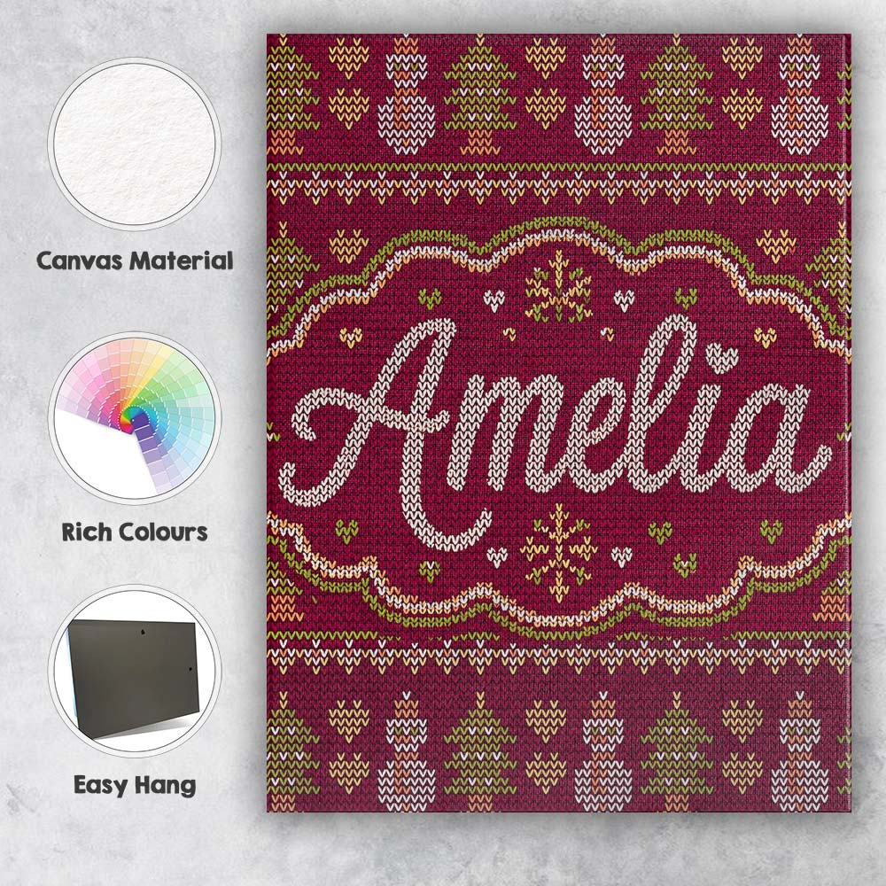 Personalised Name Cute Burgundy Christmas Custom  Unique Gift Idea Elegant Feature Canvas Wall Art Print Decor Picture Ready to Hang