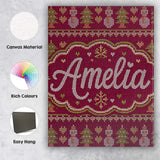 Personalised Name Cute Burgundy Christmas Custom  Unique Gift Idea Elegant Feature Canvas Wall Art Print Decor Picture Ready to Hang