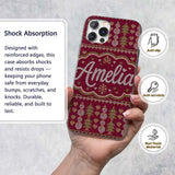 Cute Burgundy Christmas Tree Ornament Nordic Custom Name Protective Phone Case Mobile Cover Durable Everyday Smartphone Shock Resistant