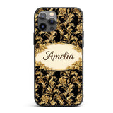 Rich Gold Black Floral Baroque Seamless Luxury Custom Name Protective Phone Case Mobile Cover Durable Everyday Smartphone Shock Resistant