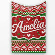 Cute Red Green Classic Nordic Stripe Christmas Knitted Seamless  Personalised Custom Name Super Soft Fleece Blanket Bed Sofa Throw