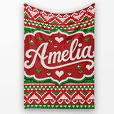 Cute Red Green Classic Nordic Stripe Christmas Knitted Seamless  Personalised Custom Name Super Soft Fleece Blanket Bed Sofa Throw