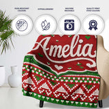 Cute Red Green Classic Nordic Stripe Christmas Knitted Seamless  Personalised Custom Name Super Soft Fleece Blanket Bed Sofa Throw
