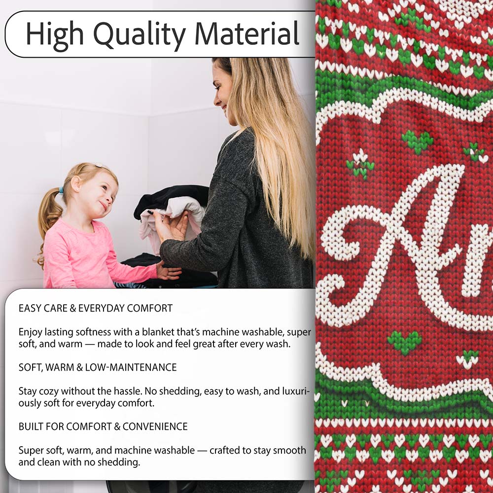Cute Red Green Classic Nordic Stripe Christmas Knitted Seamless  Personalised Custom Name Super Soft Fleece Blanket Bed Sofa Throw