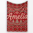 Cute Red Heart Christmas Tree Festive Nordic Knitted Seamless Lovely  Personalised Custom Name Super Soft Fleece Blanket Bed Sofa Throw