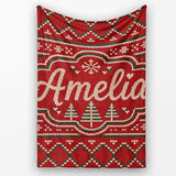 Cute Red Heart Christmas Tree Festive Nordic Knitted Seamless Lovely  Personalised Custom Name Super Soft Fleece Blanket Bed Sofa Throw