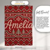 Cute Red Heart Christmas Tree Festive Nordic Knitted Seamless Lovely  Personalised Custom Name Super Soft Fleece Blanket Bed Sofa Throw