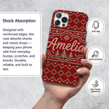 Cute Red Heart Christmas Tree Festive Nordic Custom Name Protective Phone Case Mobile Cover Durable Everyday Smartphone Shock Resistant