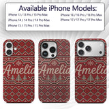 Cute Red Heart Christmas Tree Festive Nordic Custom Name Protective Phone Case Mobile Cover Durable Everyday Smartphone Shock Resistant