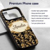 Rich Gold Black Floral Baroque Seamless Luxury Custom Name Protective Phone Case Mobile Cover Durable Everyday Smartphone Shock Resistant