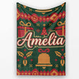 Cute Green Christmas Gift Box Bow Ornament Festive Knitted Seamless  Personalised Custom Name Super Soft Fleece Blanket Bed Sofa Throw
