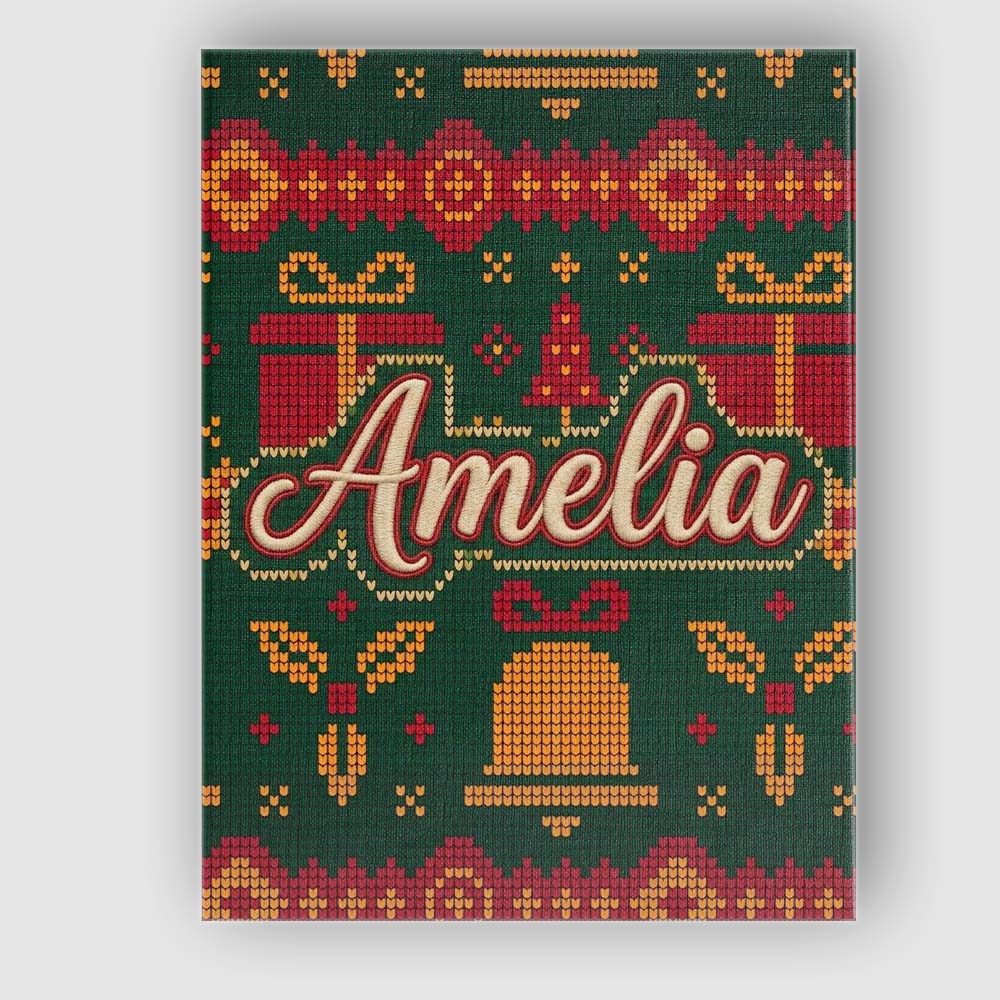 Personalised Name Cute Green Christmas Custom  Modern Room Accent Elegant Feature Canvas Wall Art Print Decor Picture Ready to Hang