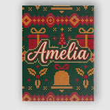 Personalised Name Cute Green Christmas Custom  Modern Room Accent Elegant Feature Canvas Wall Art Print Decor Picture Ready to Hang