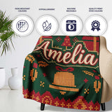 Cute Green Christmas Gift Box Bow Ornament Festive Knitted Seamless  Personalised Custom Name Super Soft Fleece Blanket Bed Sofa Throw