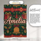 Cute Green Christmas Gift Box Bow Ornament Festive Knitted Seamless  Personalised Custom Name Super Soft Fleece Blanket Bed Sofa Throw