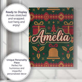 Personalised Name Cute Green Christmas Custom  Modern Room Accent Elegant Feature Canvas Wall Art Print Decor Picture Ready to Hang