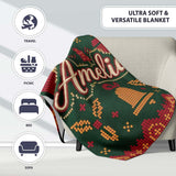 Cute Green Christmas Gift Box Bow Ornament Festive Knitted Seamless  Personalised Custom Name Super Soft Fleece Blanket Bed Sofa Throw