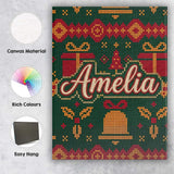 Personalised Name Cute Green Christmas Custom  Modern Room Accent Elegant Feature Canvas Wall Art Print Decor Picture Ready to Hang