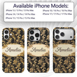 Rich Gold Black Floral Baroque Seamless Luxury Custom Name Protective Phone Case Mobile Cover Durable Everyday Smartphone Shock Resistant