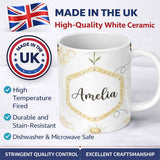 Personalized Custom Name Soft Honey Bee and Daisy Garden Seamless Pattern Cute Unique Gift 11oz Ceramic Coffee Tea Mug White Large Handle