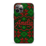 Cute Green Red Nordic Floral Snowflake Winter Custom Name Protective Phone Case Mobile Cover Durable Everyday Smartphone Shock Resistant