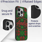 Cute Green Red Nordic Floral Snowflake Winter Custom Name Protective Phone Case Mobile Cover Durable Everyday Smartphone Shock Resistant