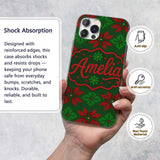 Cute Green Red Nordic Floral Snowflake Winter Custom Name Protective Phone Case Mobile Cover Durable Everyday Smartphone Shock Resistant