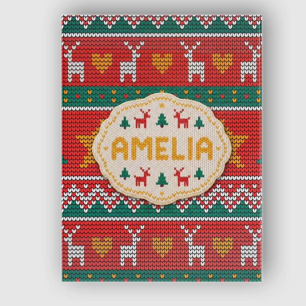 Personalised Name Festive Reindeer Heart Custom  Unique Gift Idea Elegant Feature Canvas Wall Art Print Decor Picture Ready to Hang