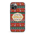 Festive Reindeer Heart Christmas Tree Nordic Knit Custom Name Protective Phone Case Mobile Cover Durable Everyday Smartphone Shock Resistant