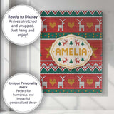 Personalised Name Festive Reindeer Heart Custom  Unique Gift Idea Elegant Feature Canvas Wall Art Print Decor Picture Ready to Hang