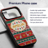 Festive Reindeer Heart Christmas Tree Nordic Knit Custom Name Protective Phone Case Mobile Cover Durable Everyday Smartphone Shock Resistant