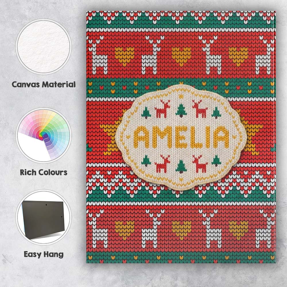 Personalised Name Festive Reindeer Heart Custom  Unique Gift Idea Elegant Feature Canvas Wall Art Print Decor Picture Ready to Hang