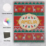 Personalised Name Festive Reindeer Heart Custom  Unique Gift Idea Elegant Feature Canvas Wall Art Print Decor Picture Ready to Hang