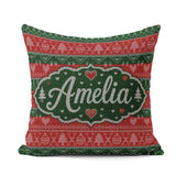 Custom Name Nordic Christmas Ornament Heart Stripe Knit Seamless Square Filled Cushion Throw Pillow Sofa Bed Home Decor Zip Washable UK Made