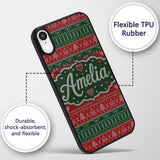 Classic Nordic Christmas Ornament Heart Stripe Custom Name Protective Phone Case Mobile Cover Durable Everyday Smartphone Shock Resistant