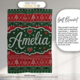 Classic Nordic Christmas Ornament Heart Stripe Knit Seamless Pattern  Personalised Custom Name Super Soft Fleece Blanket Bed Sofa Throw