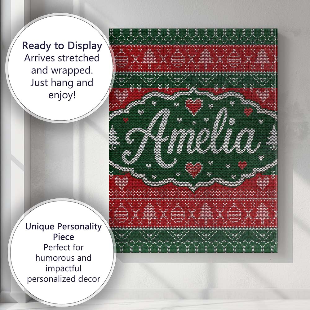 Personalised Name Classic Nordic Christmas Custom  Unique Gift Idea Elegant Feature Canvas Wall Art Print Decor Picture Ready to Hang