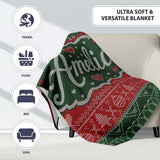 Classic Nordic Christmas Ornament Heart Stripe Knit Seamless Pattern  Personalised Custom Name Super Soft Fleece Blanket Bed Sofa Throw