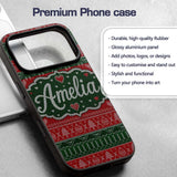 Classic Nordic Christmas Ornament Heart Stripe Custom Name Protective Phone Case Mobile Cover Durable Everyday Smartphone Shock Resistant