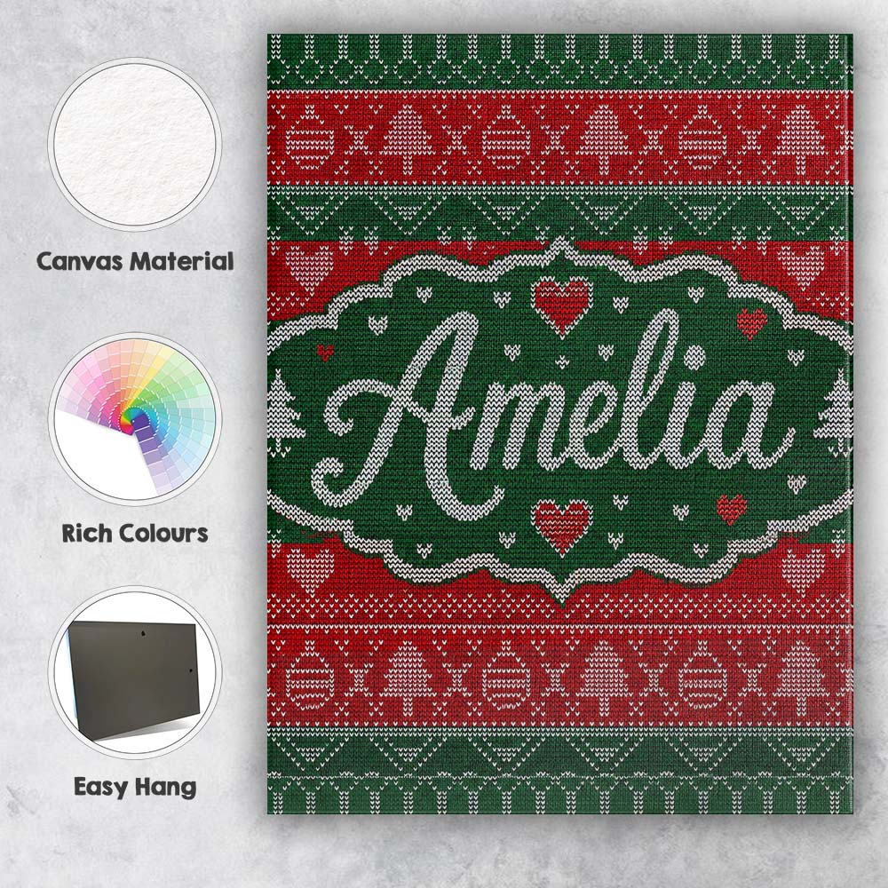 Personalised Name Classic Nordic Christmas Custom  Unique Gift Idea Elegant Feature Canvas Wall Art Print Decor Picture Ready to Hang