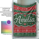Classic Nordic Christmas Ornament Heart Stripe Knit Seamless Pattern  Personalised Custom Name Super Soft Fleece Blanket Bed Sofa Throw