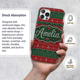 Classic Nordic Christmas Ornament Heart Stripe Custom Name Protective Phone Case Mobile Cover Durable Everyday Smartphone Shock Resistant