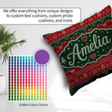 Custom Name Nordic Christmas Ornament Heart Stripe Knit Seamless Square Filled Cushion Throw Pillow Sofa Bed Home Decor Zip Washable UK Made