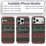 Classic Nordic Christmas Ornament Heart Stripe Custom Name Protective Phone Case Mobile Cover Durable Everyday Smartphone Shock Resistant