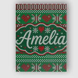 Personalised Name Christmas Heart Stripe Custom  Unique Gift Idea Elegant Feature Canvas Wall Art Print Decor Picture Ready to Hang